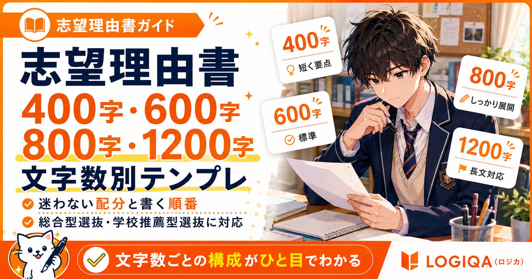 志望理由書の文字数別テンプレ｜400字・600字・800字・1200字